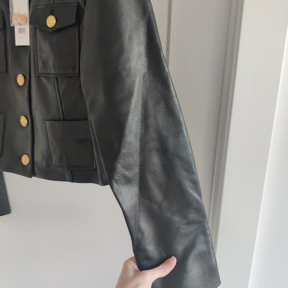 LOVESHACKFANCY Xander Cropped Lamb Leather Jacket Size 12 **FITS LARGE** NWT - Picture 10 of 16